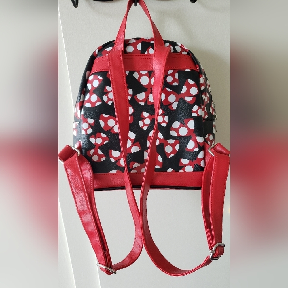 Disney Parks Minnie Mouse Bows Mini Backpack Red Black Travel Bag - Picture 5 of 7